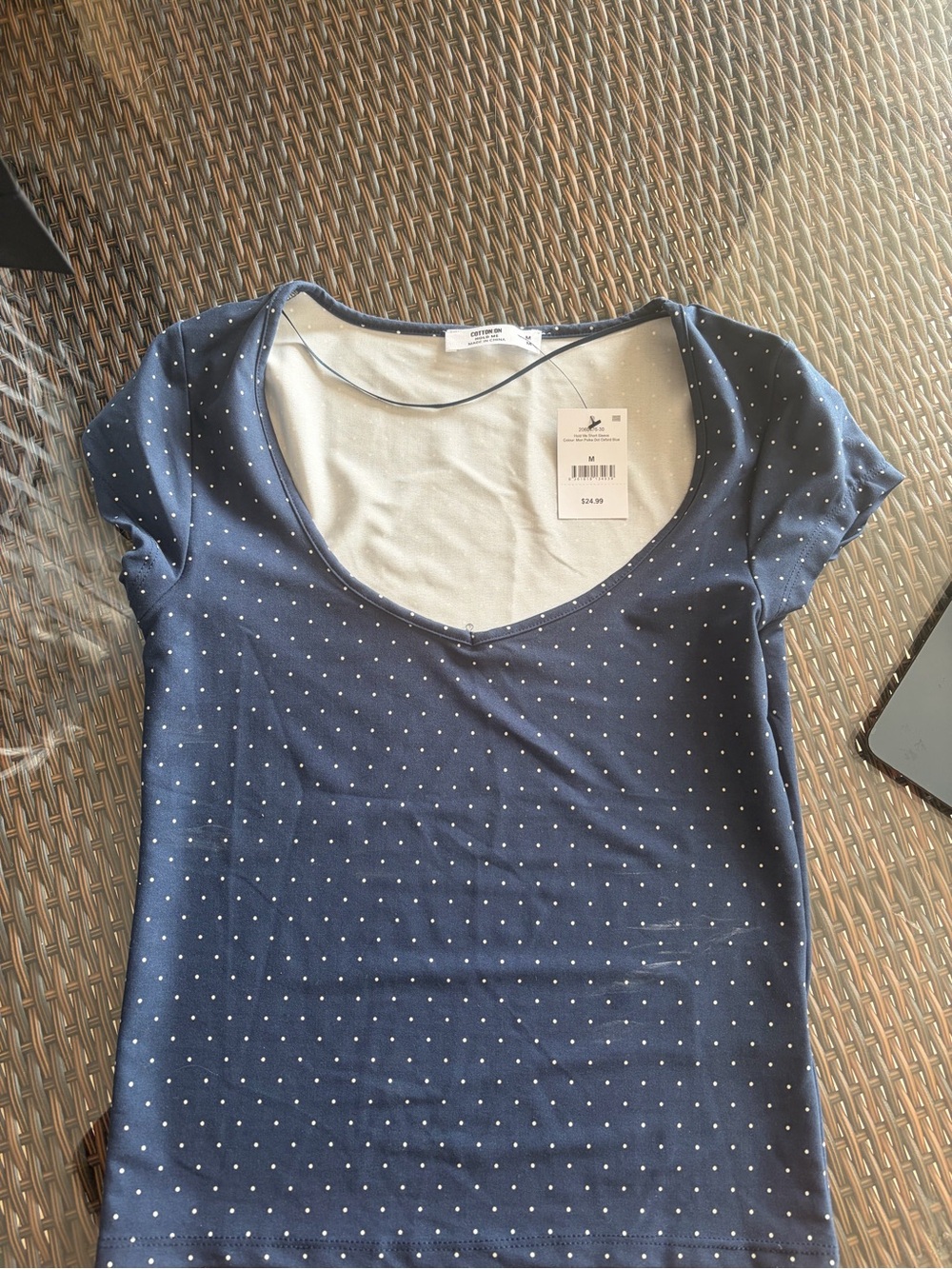 Cotton On Navy Blue Polka Dot Scoop Neck Tee